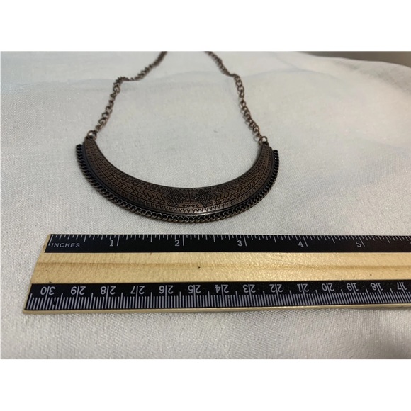 Vintage-Inspired Boho Necklace Antique Bronze Finish Tribal Engraved Crescent - Picture 5 of 7